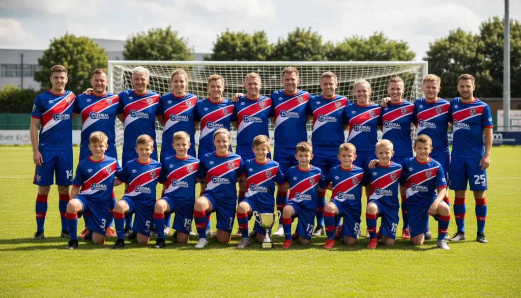 Inclusive sizing for UK football kits with youth, adult, and mixed team members.